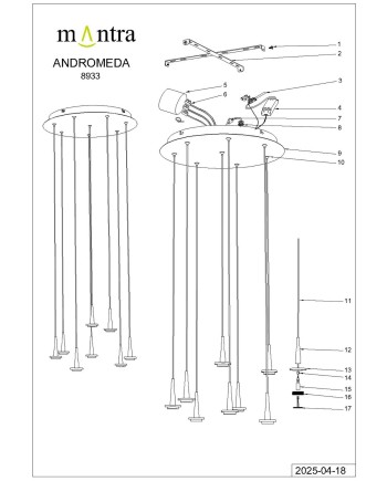 ANDROMEDA * Colgante Redondo 8xLED 5W 3000K W/T Cristal